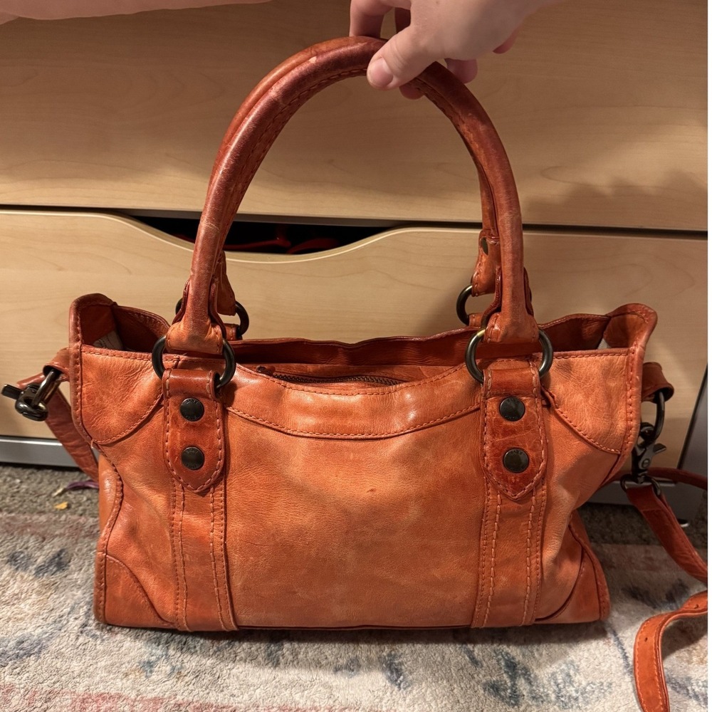 Frye Melissa Satchel Burnt Orange Leather Crossbody Bag Distressed Handbag